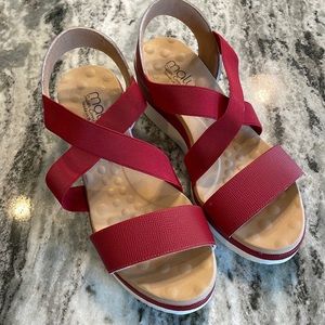 Malu Super Comfort Sandals, Made in Brazil, Cross Strap Wedge- Red, Size 10